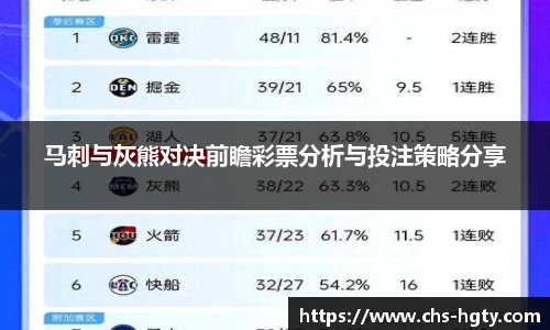 马刺与灰熊对决前瞻彩票分析与投注策略分享